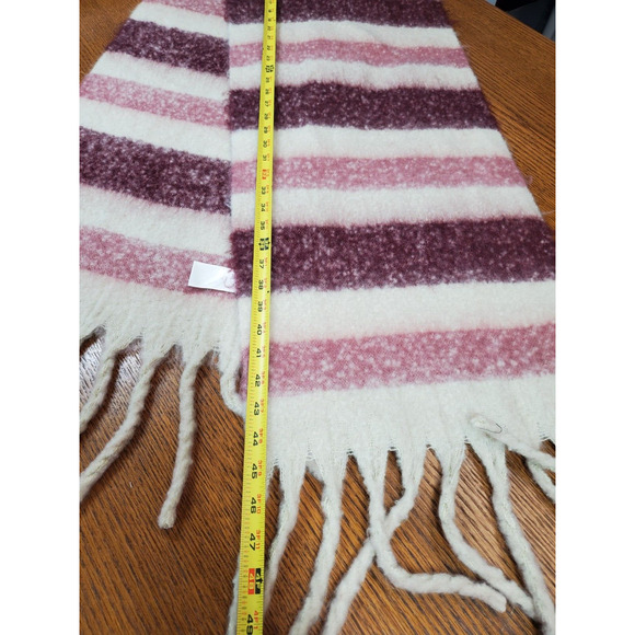 New! Frye Scarf Fringe Long Womens Cream Striped Large Western Soft Fuzzy Knit - Picture 7 of 8